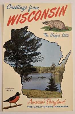 #ad Vtg Unused Postcard Greetings From Wisconsin WI America#x27;s Dairyland S13 $4.50