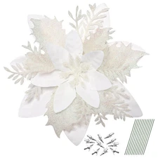 Christmas Decor Clip on Poinsettias for Tree Holiday Ornaments White