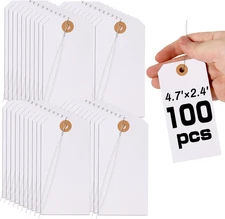 100-Pack White Wired Shipping Tags – 4 3/4 x 2 3/8 Blank Hang Tags with Metal St