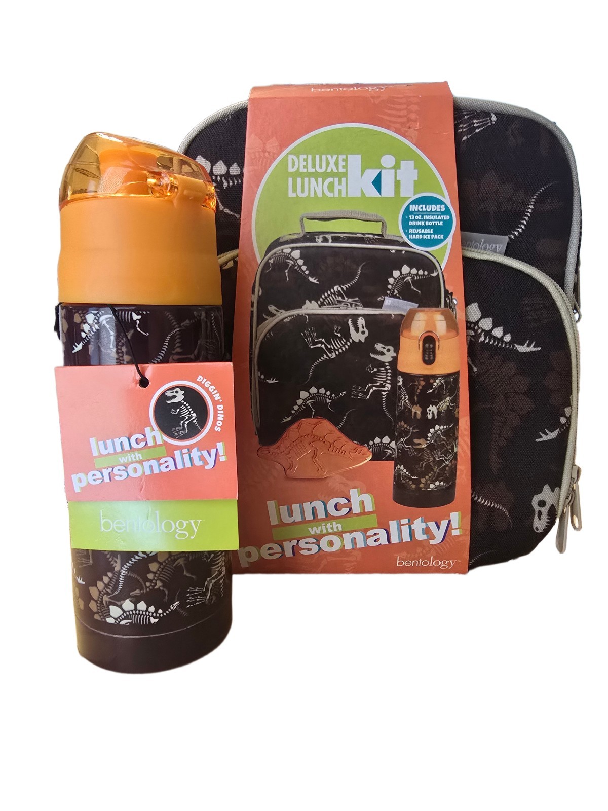 Bentology Kids Lunch Box Set Dinosaur Lunch Bag Bottle Ice Pack Insulated School
