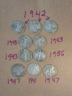 Lot of 10 Walking Liberty Half Dollars - 90% Silver