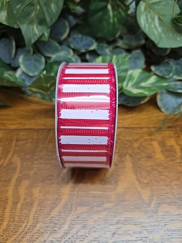 Three Spools Red White Mesh Striped Ribbon 1-1/2 in wide 20 YD total - Picture 2 of 4
