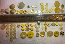Lot of 70 Buttons *Shades of Yellow * Mixed Materials * 2 & 4 hole & shank