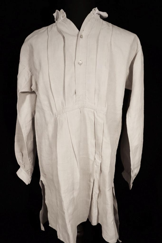 RARE FRENCH ANTIQUE 19TH CENTURY FLAX LINEN HAND MADE SHIRT SIZE LARGE