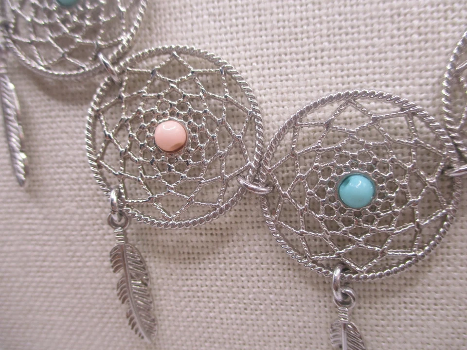 Dreamcatcher Pluma Rosa Azul Filigrana Babero Declaración Collar 18" 0253 Foto 4 de 4