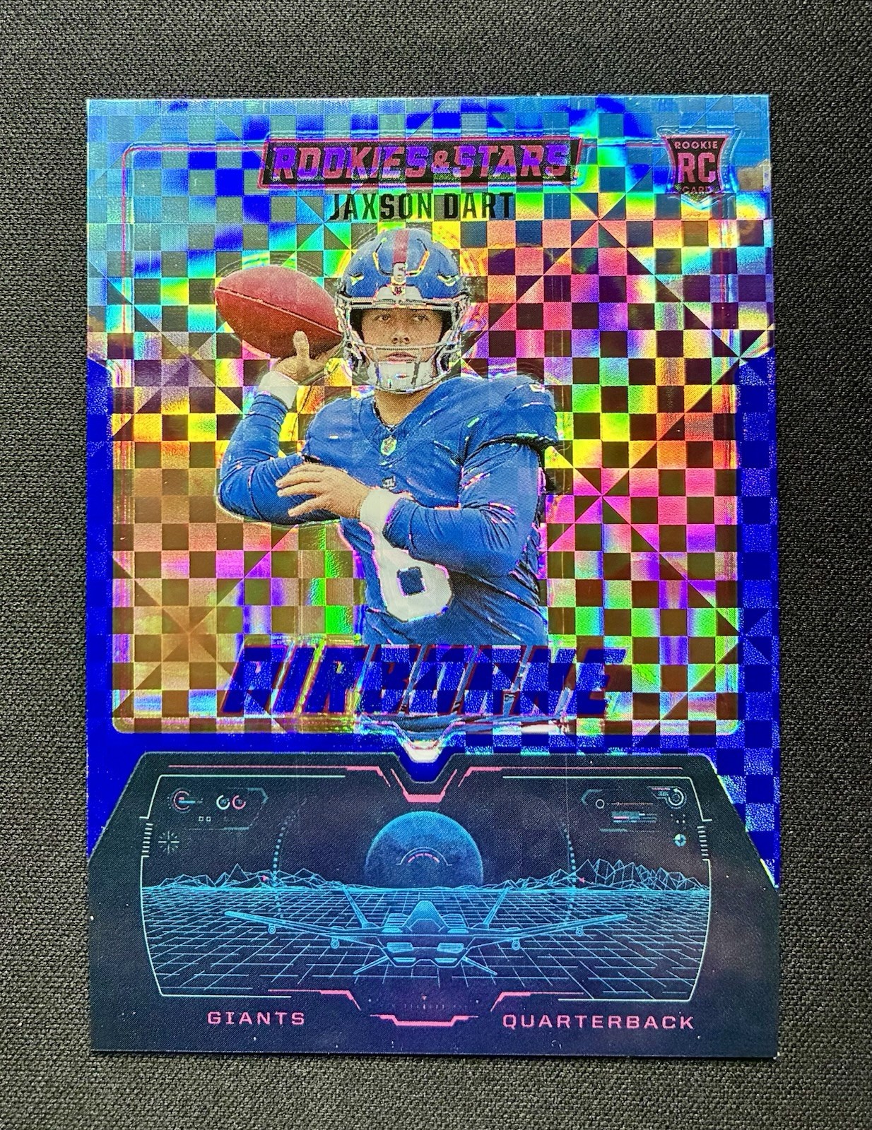 2025 Panini Rookies & Stars Airborne Blue Plaid Jaxson Dart RC #30 Giants