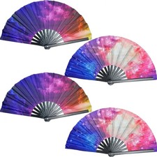 4PCS Rainbow Hand Fans Large Folding Fans for Women, Large Holographic Rainbo...