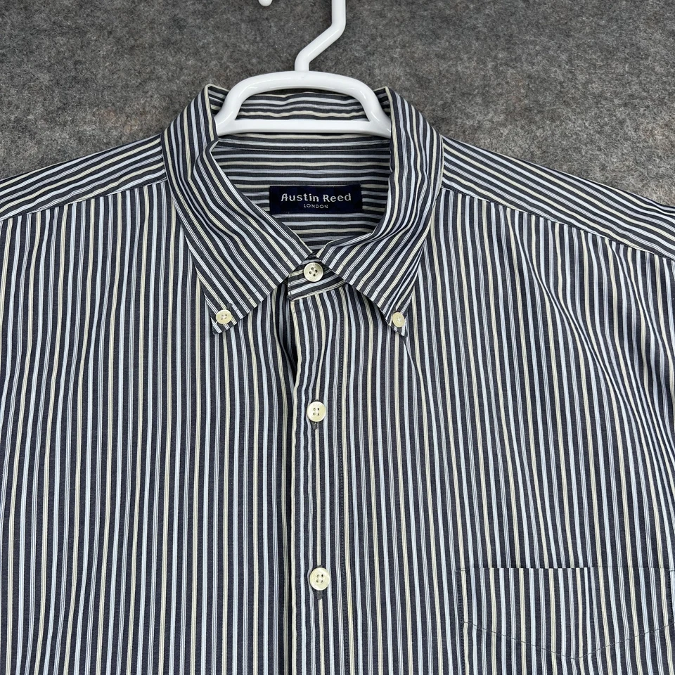 Austin Reed Button Down Shirt Mens 2XL Blue White Striped Long Sleeve Casual - Image 2 of 4