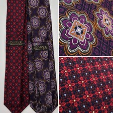 JOS A BANK SIGNATURE GOLD NECK TIE LOT RED FLORAL PURPLE GEOMETRIC MEDALLION