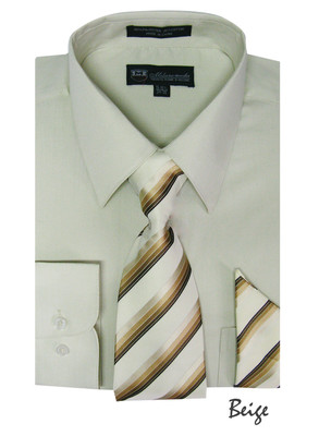 Men's Dress Shirt + Matching Tie + Handkerchief Set 25 Unique Colors Size 15~20