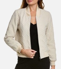 Elie Tahari Jacquard Bomber Full Zip Beige Cr...