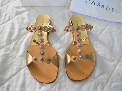Casadei Beaded Leather Slides, Size 39.5