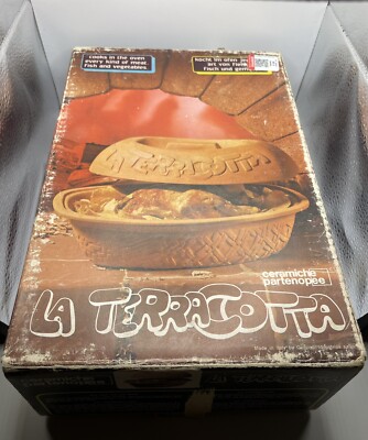 Vintage La Terracotta Ceramiche Clay Roaster Casserole Dish Bread Baker w Lid
