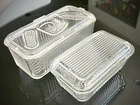 Vintage Refrigerator Glass Covered Dishes with Lids Vegetables Ribbed Lot of 2