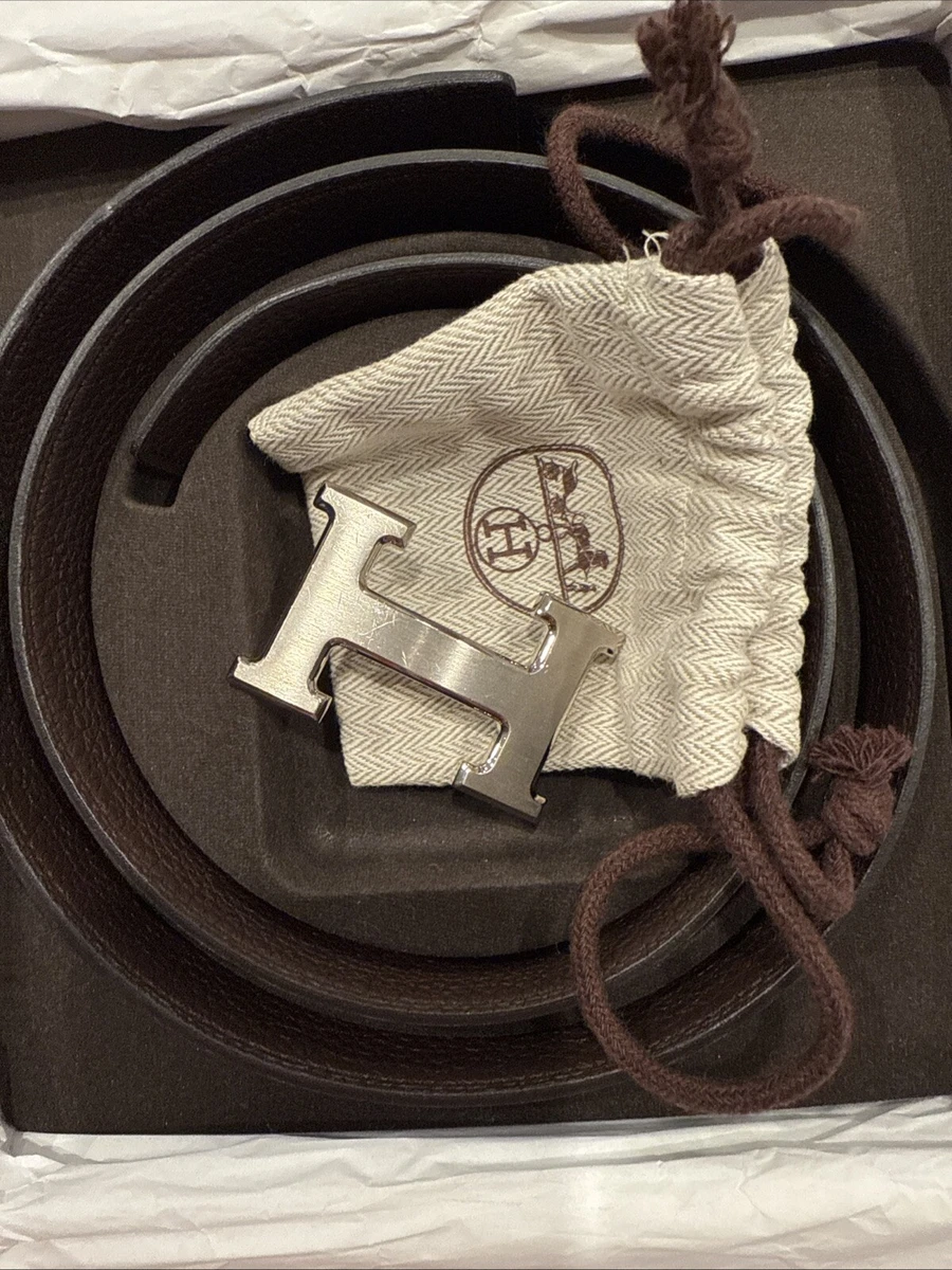 Hermes belt black/brown reversible with silver H buckle 85mm Hermes Black & Brown Silver H Buckle Reversible Belt – Savonches main image 2