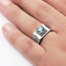 Men's 0.04CT White CZ Wedding Ring in 925 Sterling Silver With Blue 2.45CT Topaz