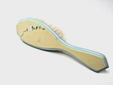 Vintage Antique Celluloid Hair Brush Art Deco Hand Painted Blue Trim US6