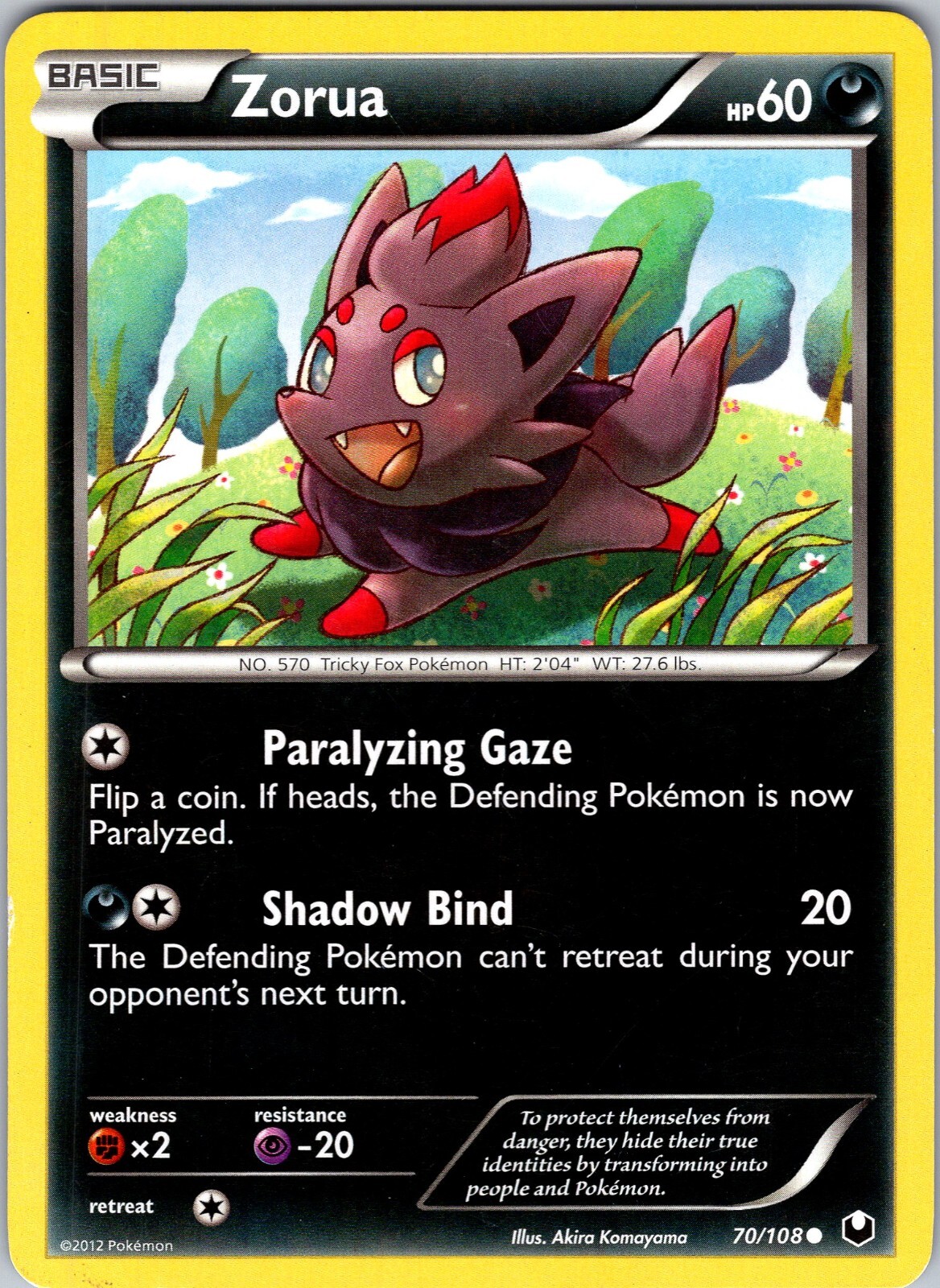 Pokemon TCG Zorua B&W Dark Explorers 70/108 Regular Common Card Played MP-LP