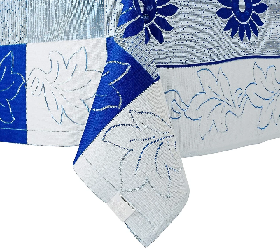 Cotton Blend Floral Rectangular 6 Seater Table Cover for Dining Table Blue US - Image 2 of 3