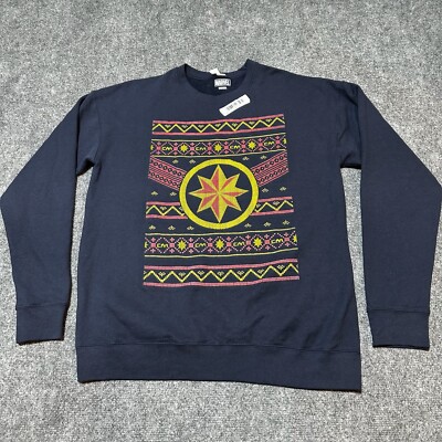 NEW Captain Marvel Sweatshirt Mens Medium Blue Cotton Blend Pullover Ribbed  Cuff