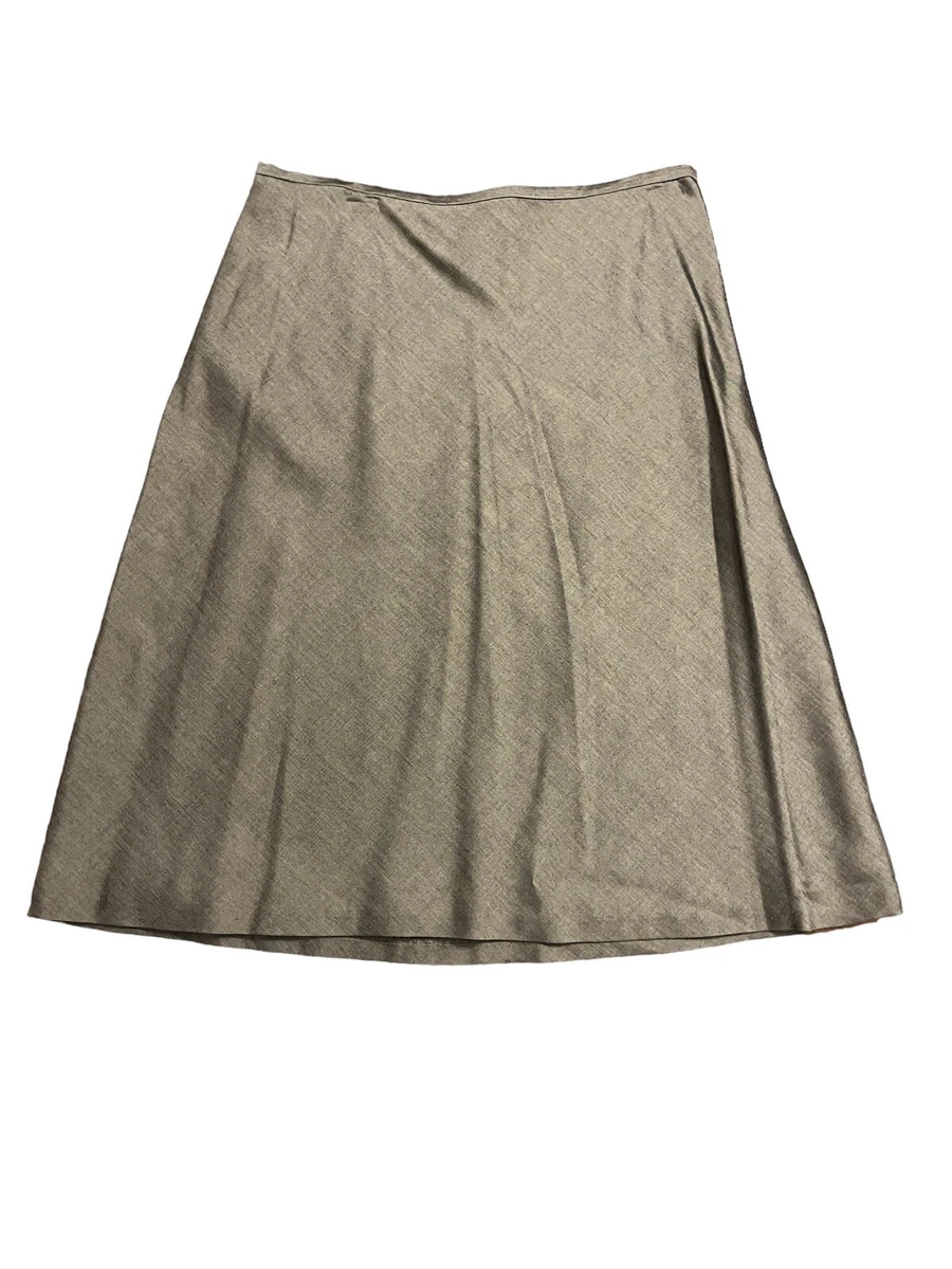 Ann Taylor Womens Dark Gold Shimmer Midi Pleated Skirt Size 8 Metallic EUC