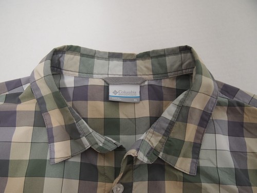 Columbia Mens Shirt XL Green Beige Checkered Short Sleeve Hiking Button Nylon - Picture 4 of 5