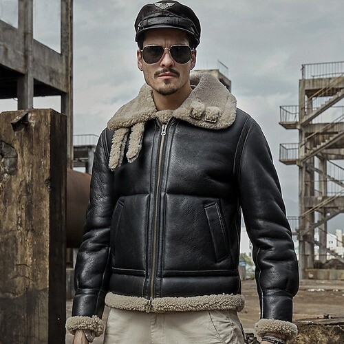 Leather Jacket Men Sheepskin Coat 