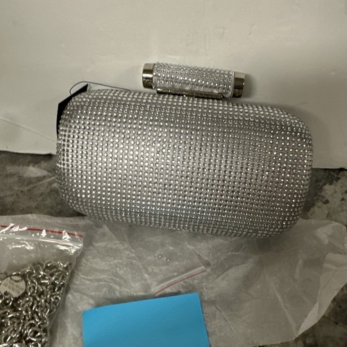 badgley mischka Silver Jewel Rhinestone handbag Clutch chain Crossbody Strap New - Picture 5 of 21
