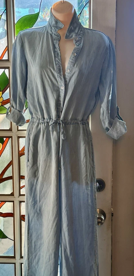 Cloth & Stone Button Down Long Sleeve Chambray Jumpsuit XS Anthropologie Pockets - Image 2 of 4