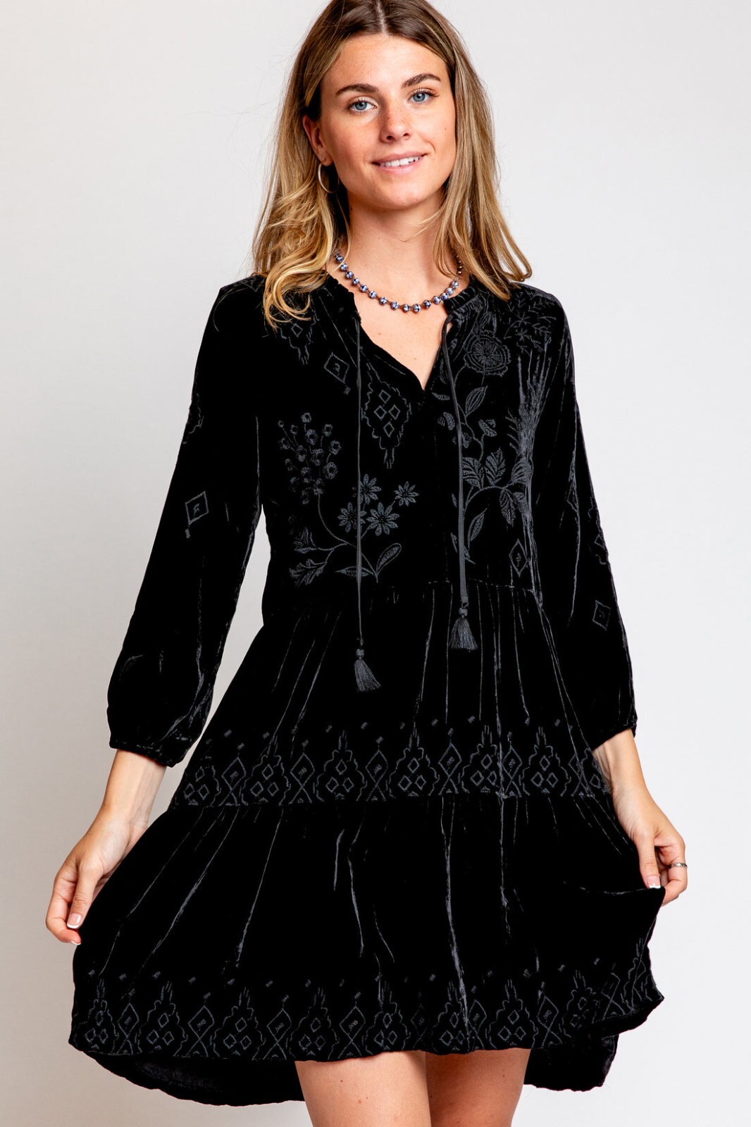 johnny was black dress Johnny Was Western Embossed Stretch Velvet Dress