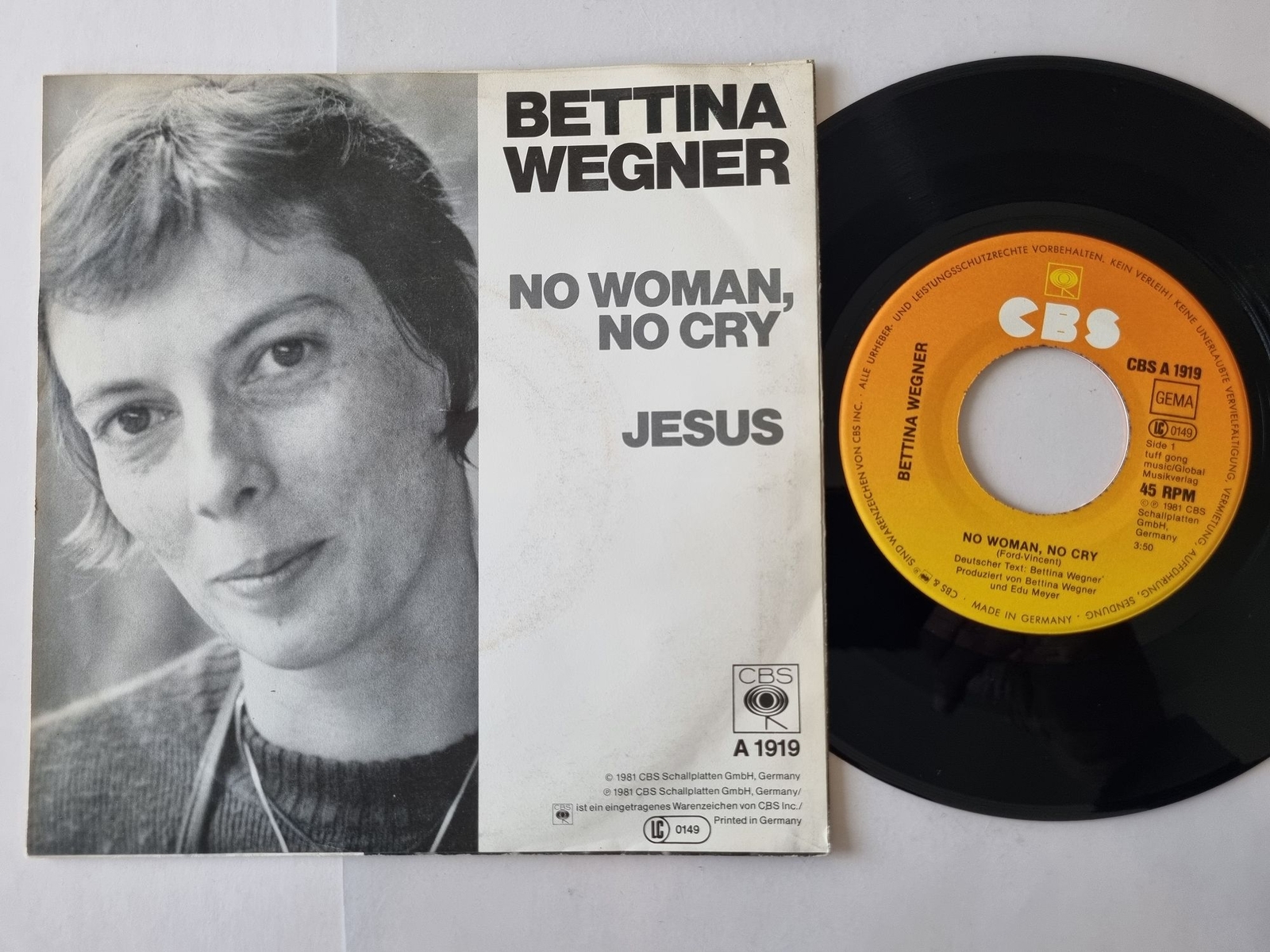 Bettina Wegner - No Woman, No Cry / Jesus 7'' Vinyl Germany/ CV Bob Marley