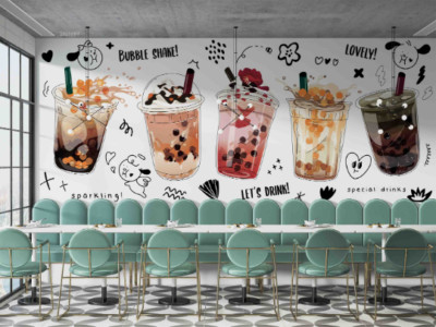 3D Bubble Milk Tea Pearl Tea Selbstklebende Abnehmbare Tapete Wandbild 55