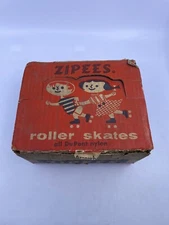 Vintage 1950’s Zipees Childs Nylon Roller Skates With Original Box Great Shape