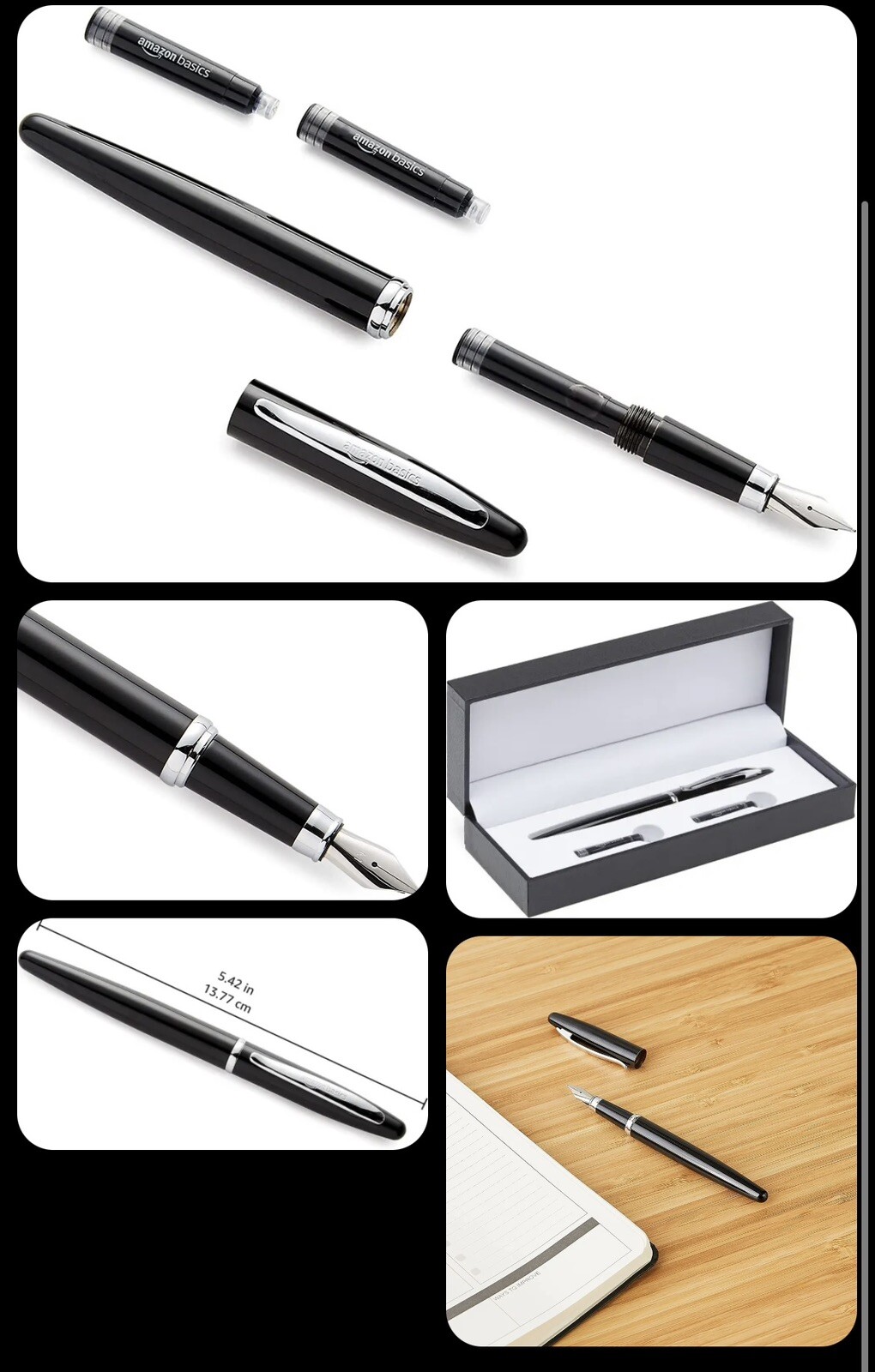 2X Amazon Basics Refillable Fountain Pen, Medium Point, Brass Barrel