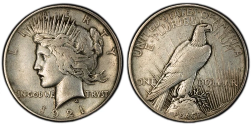 1921 High Relief Peace Dollar Coin $1 PCGS Cleaned XF Detail 90% Silver