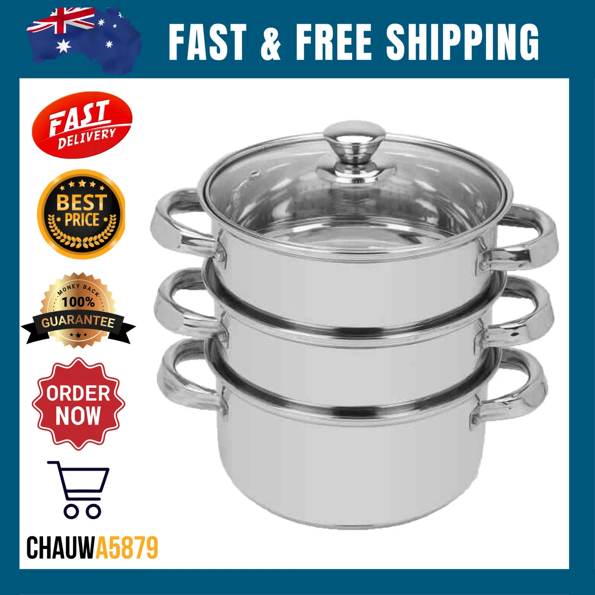 NEW 3 Tier Stainless Steel Steamer Meat Vegetable Cooking Steam