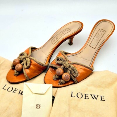 Loewe Mule Sandals Shoes Enamel Orange Brown Size Women's US7
