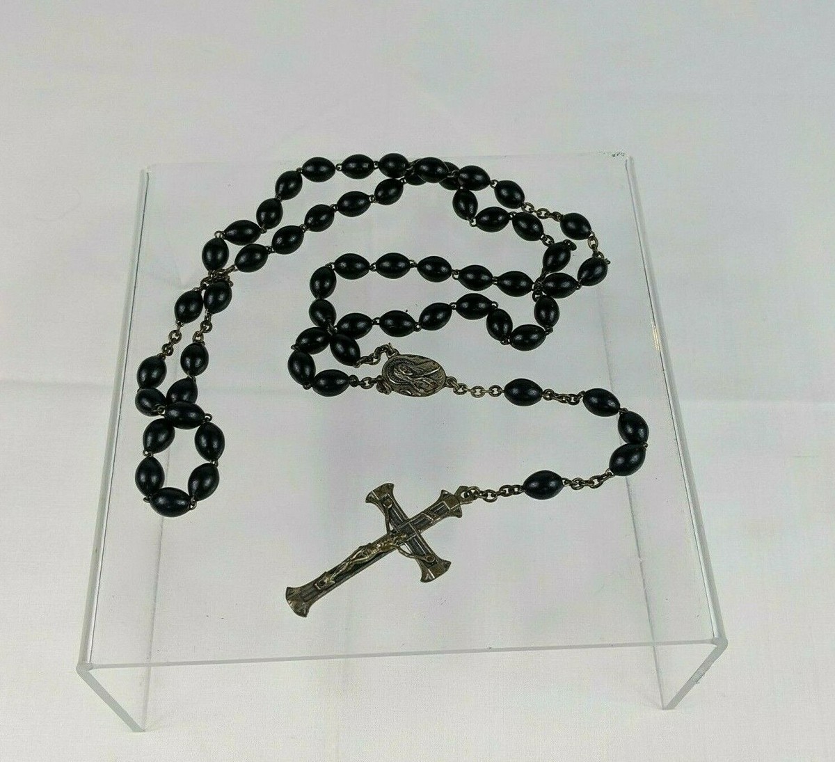 Black Color Silver Tone Rosary Inri Crucifix Italy Beads Religion Craft  Cosplay