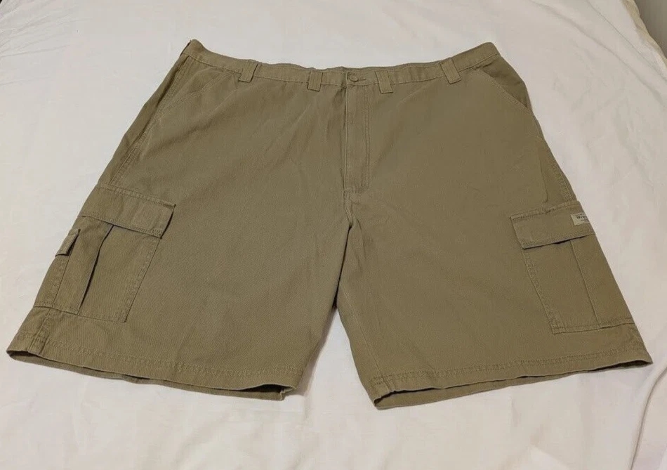 Wrangler Hero Cargo Shorts 60KSWGR Khaki Tan Mens 48 Knee Length 10" Inseam NEW
