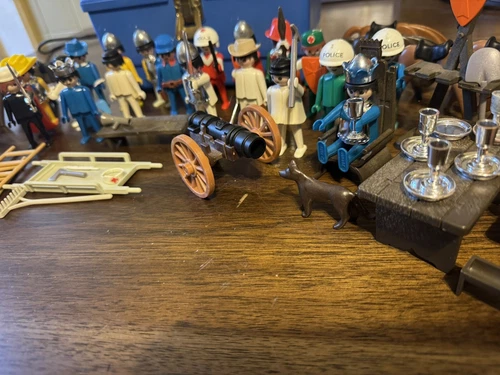 Mixed Lot Of VTG 1974 Geobra Playmobil Toys. 19 Players, 10 Horses + Accessories