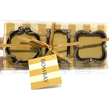 Set of 3 Bombay Beaded Rhinestone Enamel Mini Picture Frames Red NIB