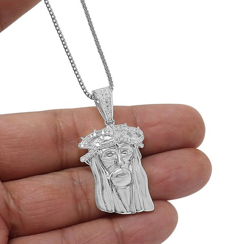 Real Genuine Diamond 0.30 Cwt. Jesus Face Piece Pendent Charm Chain Set 1.65'' - Picture 10 of 15
