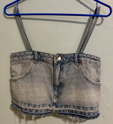 ZARA Cut Off Denim Crop Top Size XS Extra Small  Tank Top Thin Strap