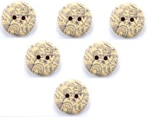 LOT 6 BOUTONS BOIS : rond motif fleur 18mm (02)