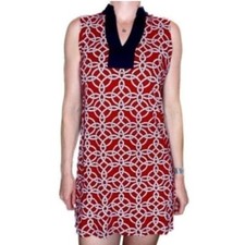 TALBOTS Red White Navy Blue Rope Print V-Neck Sleeveless Cotton Shift Dress L