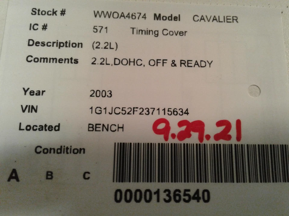 Used Engine Timing Cover fits: 2003 Chevrolet Cavalier 2.4 Grade A - Изображение 3 из 4