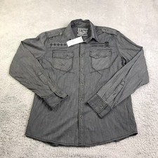 Affliction Shirt Mens M Gray Embroidered Long Sleeve Button Up Buckle NEW NWT