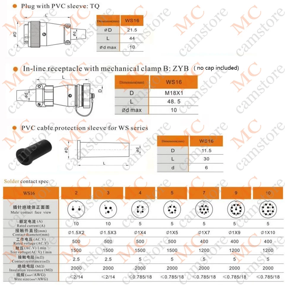 WEIPU WS16 2 3 4 5 7 9 10pin Bulkhead Aviation Plug & Socket Circular Connector - Image 2 of 4
