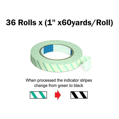 36 Rolls x 1'' wide Indicator Tape Autoclave Sterilization Steam CSR 60yrd/Roll