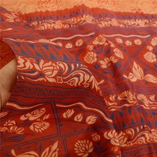Sanskriti Vintage Orange Indian Sarees Pure Silk Printed Sari 5Yd Craft Fabric